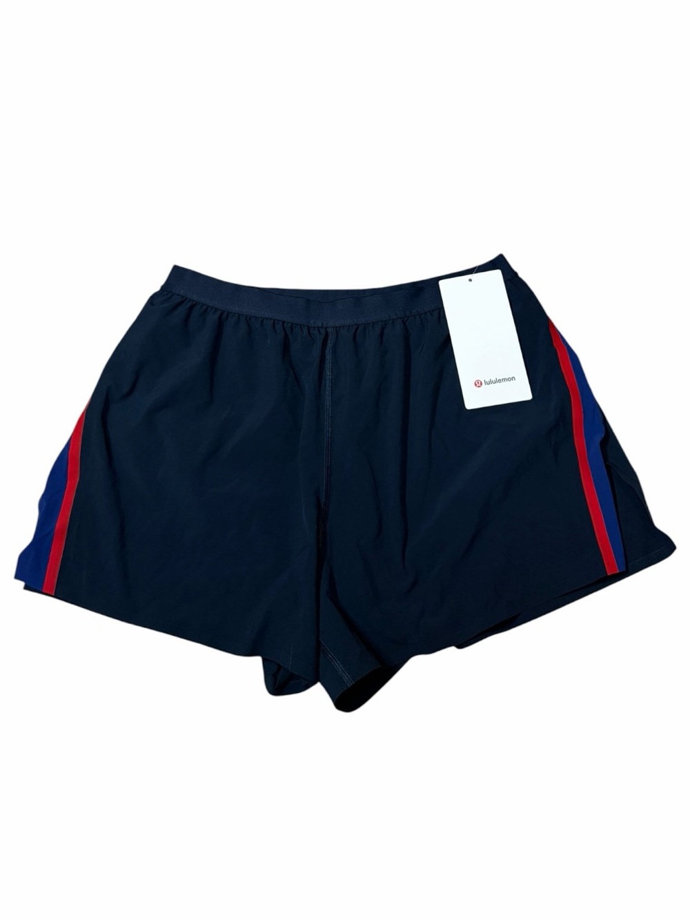 NWT Lululemon High-Rise Split Short 3” *Stripe True Navy/Club Blue/Oxford Red M